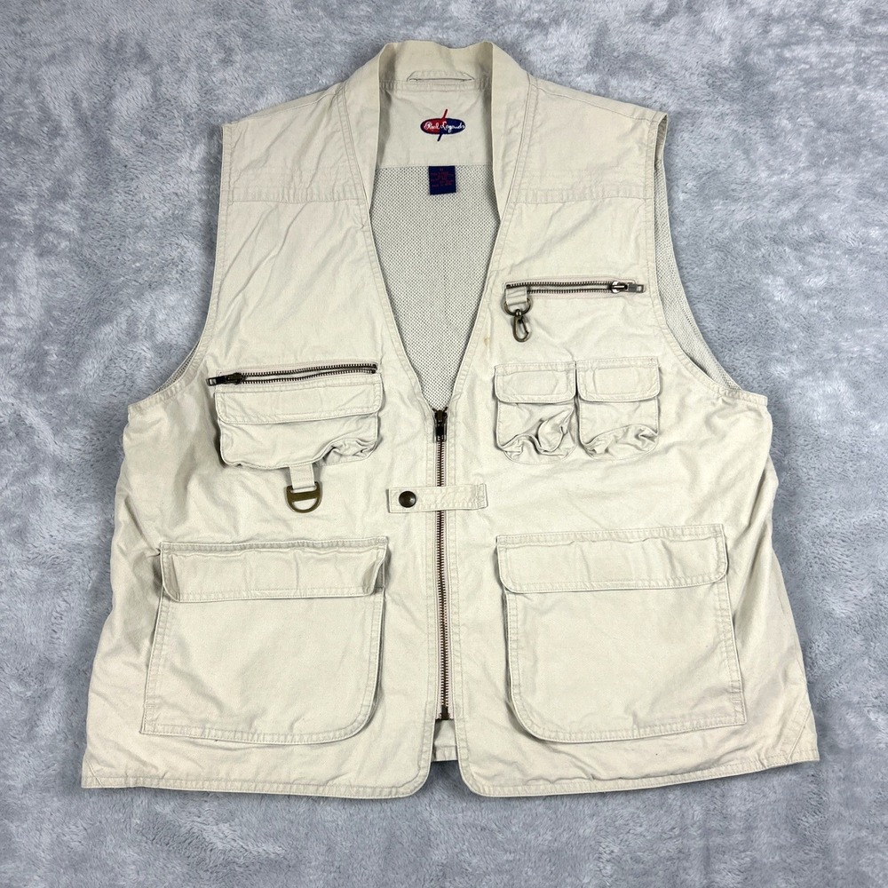 Reel Legends Mens 2XL Fishing Vest Vented Mesh‎ Lined Beige Made in Nepal